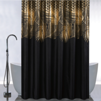 Штора в ванную комнату с рисунком, ЗОЛОТЫЕ ПЕРЬЯ на ЧЕРНОМ, без колец, полиэстэр 180х180 см